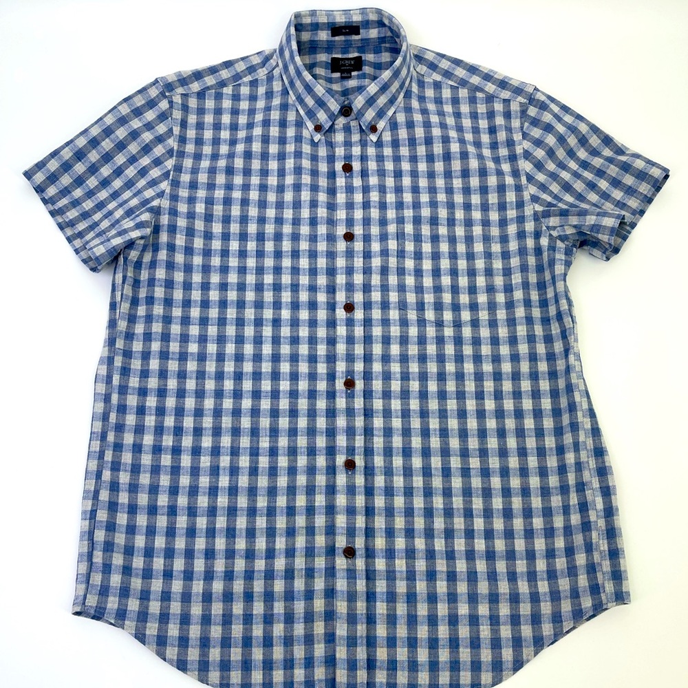 J.Crew Slim Fit Gingham Shirt Size L  Blue Gray Preppy Casual
